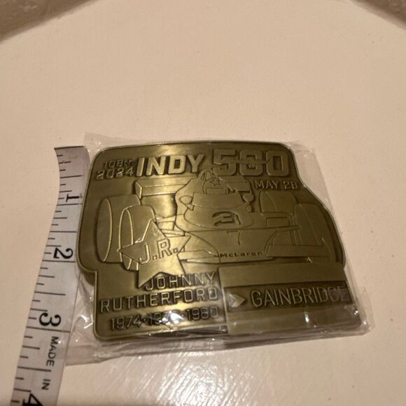 Indy 500 Pit Badge Belt Buckle 2024 Limited Edition Bronze Johnny Rutherford - Picture 6 of 9